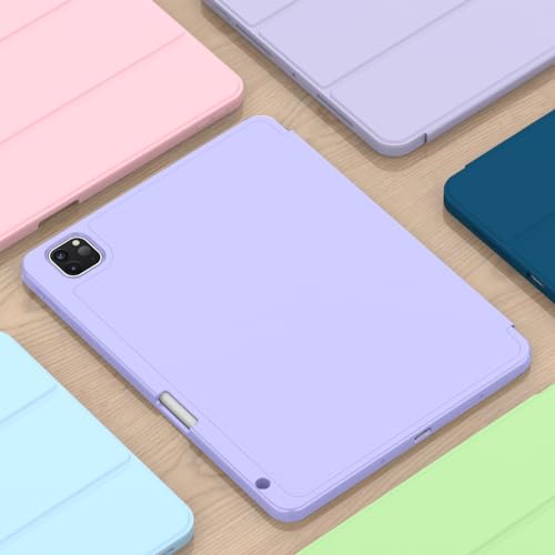 ZryXal iPad Pro 11 Inch Case (M5) 2025/ (M4) 2024 (Model: A2836/A2837/A3006), Trifold Stand Smart Cover with Pencil Holder and Soft TPU Back, Auto Wake/Sleep (Light Purple) - color: Light Purple