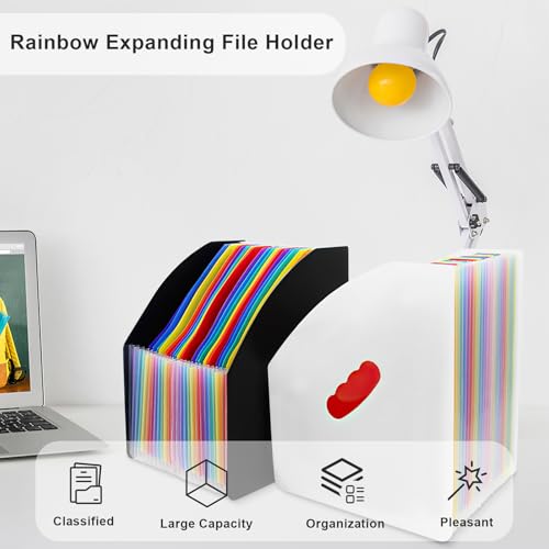 SAYEEC Rainbow Expanding File Holder Standing A4 Vertical Mini Book Organizer Magazine Basket Desktop 24 Pockets Files Folder with Handle for Students Examination Paper Bills Office Study - color: 24 Pockets - White&rainbow
