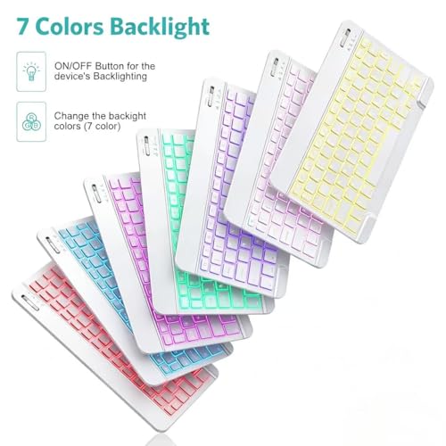 Mini Bluetooth Keyboard, Small Portable Wireless Rechargeable Keyboard with 7-Color RGB Backlit for iPad iPhone Android Samsung Tablet Smartphone((Pink) - color: Pink
