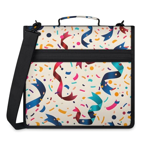 Birthday Ribbon Zipper Binder, 3 D-Ring Expanding File Folder with Handle & Adjustable Shoulder Strap, 400 Sheets Capacity Multi-Pocket Organizer for 13 Inch Laptop - color: Birthday Ribbon