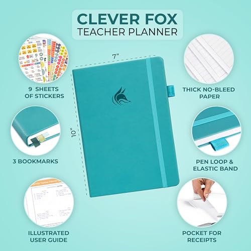 Clever Fox Teacher Planner, School & Homeschool Book, B5 Size Turquoise | Undated, 7x10, lay-flat binding, heavy-duty hardcover, teacher lesson weekly & daily planner, homeschool supplies - color: Turquoise, size: Smaller than A4 (7″ x 10″)