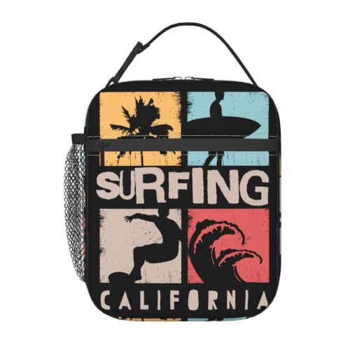 Surfing California Lunch Bag 10In | Insulated Lunch Box Reusable Tote Bag For Picnic Office For Women Men - color: Style 10