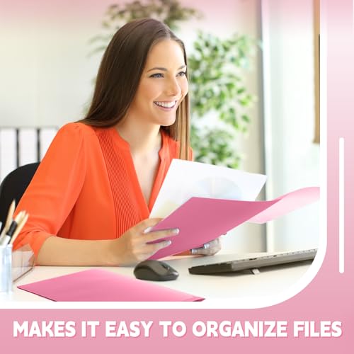 Henoyso 36 Pack Pink Plastic Folders with Clear Front Pockets Heavy Duty File Folders with 2 Pockets and Card Slot for Student Communication School Office Presentation Report - color: Pink