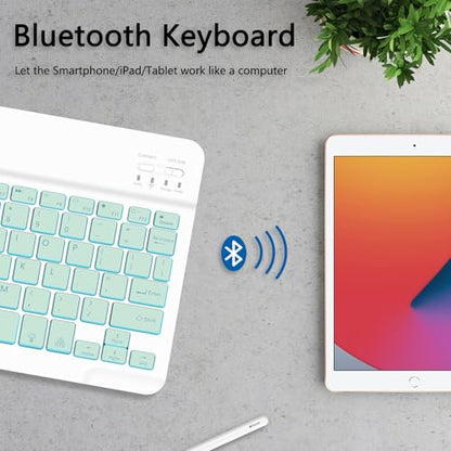 for Bluetooth Keyboard,Wireless Rechargeable 7-Color Keyboard Cute Tablet Stand Adjustable Adjustable & Foldable for iPad,iPad Pro,iPad Mini, iPad Air,Samsung Xiaomi Tablets,etc-Light Green - color: B-Backlight Keyboard-Light Green