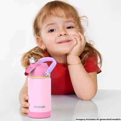 Kids Insulated Water Bottle with Straw,12 oz Kids Cups with Stainless Steel Leak Proof for School Daycare Boys Girls(Pink) - color: A13.Pink, style: 1Pack