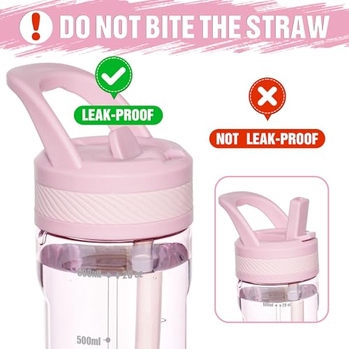 OLDLEY 20oz Kids Water Bottle with Straw, BPA-Free Tritan Water Bottle for School, Leakproof Clear Water Bottle with One Click Open, Measurement Scale, Cup Holder Friendly for Boys Girls,Pink - color: Pink
