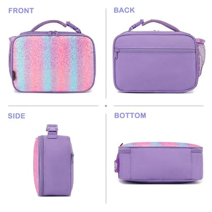 FlowFly Kids Lunch box Insulated Soft Bag Mini Cooler Back to School Thermal Meal Tote Kit for Girls, Boys,Purple#Glitter - color: Purple#Glitter