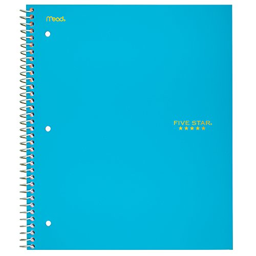Five Star Spiral Notebook, 3 Subject, College Ruled Paper, 150 Sheets, 11" x 8-1/2", Teal (72462) - color: 07 Teal