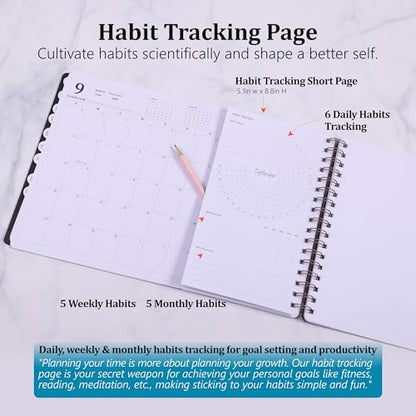 Leanga 2026 Planner, Dated Weekly & Monthly Calendar Planner with Goal Setting and Habit Tracker for Student and Teacher, for Life and Work-13-1/2" x 9",Hardcover, Large Desk Agenda-Black - color: Black