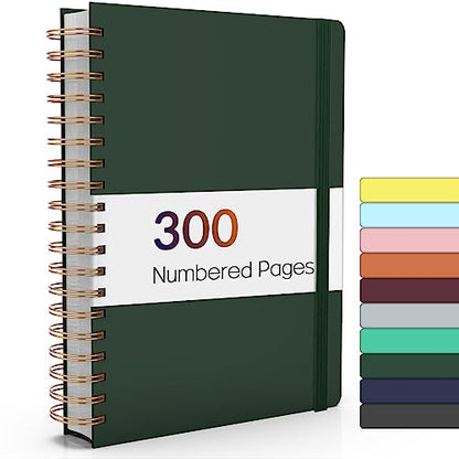 Forvencer A4 Lined Spiral Journal Notebook with 300 Numbered Pages, 11" X 8.5" Thick Journals for Writing with 100GSM Paper, Hardcover Notebooks with Contents for Work, School, Dark Green | Thick Journals for Writing with 100GSM Paper, Hardcover Notebooks