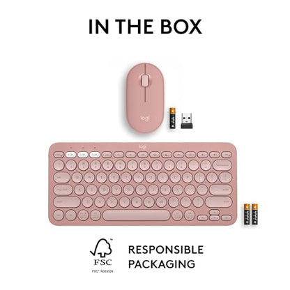Logitech Pebble 2 Combo, Wireless Keyboard and Mouse, Quiet and Portable, Customizable, Logi Bolt, Bluetooth, Easy-Switch for Windows, macOS, iPadOS, Chrome - Tonal Rose - color: Rose