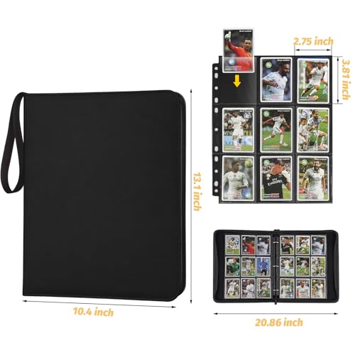GERMUN 3 Ring 9 Pocket Zipper Card Binder, 720 Double Sided Standard PU Trading Card Album Folder for TCG & Sports Cards, Not Fit Top Loaders (Diamond Black) - color: 9 Pocket 720 Diamond Black