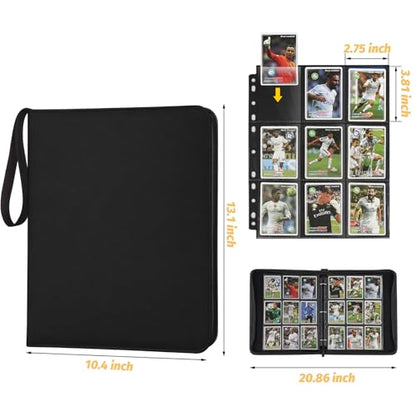 GERMUN 3 Ring 9 Pocket Zipper Card Binder, 720 Double Sided Standard PU Trading Card Album Folder for TCG & Sports Cards, Not Fit Top Loaders (Diamond Black) - color: 9 Pocket 720 Diamond Black