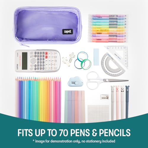 ZIPIT Half & Half Pencil Case for Girls, 3 Compartment Zipper Pouch for School, Stationery Bag for Teen and Adults, Purple - color: Light Purple
