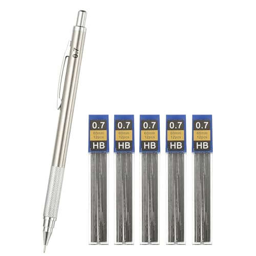 PATIKIL Mechanical Pencil 0.7mm, Lead Pencils Mechanical Holder Medium Point Automatic Metal Holder with 5Pcs Refills for Drawing Art Sketching Woodworking, Silver - color: Silver, size: 0.7mm