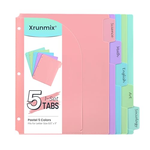 5 Tabs Dividers with Pockets for 3 Ring Binder, 5 Counts Binder Dividers Index for US Letter Size, Binder Dividers with Tabs for School Office Organization(XY026) (1)
