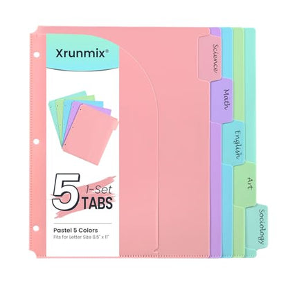 5 Tabs Dividers with Pockets for 3 Ring Binder, 5 Counts Binder Dividers Index for US Letter Size, Binder Dividers with Tabs for School Office Organization(XY026) (1)