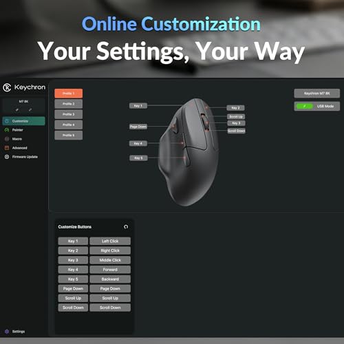 Keychron M7 8K Wireless Mouse, 30K DPI Optical Computer Mice, 2.4 GHz/Bluetooth/Wired with Macro Button 66g Lightweight Ergonomic, Up to 140 Hours Worktime for Laptop macOS/Windows - White - color: White, style: 8K Polling Rate