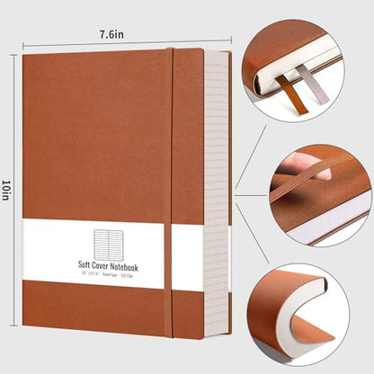 AHGXG College Ruled/Lined Notebook - 320 Numbered Pages B5 Lined Journal, 100gsm Thick Paper, Faux Leather Softcover, Inner Pocket, 7.6'' X 10''-Brown - color: Brown, size: B5