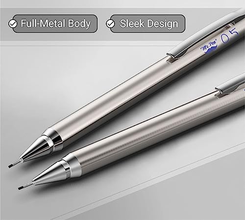 Mr. Pen- Metal Mechanical Pencil Set with Lead Refills & Erasers, 2 Pack | 0.5mm, 4x Tubes 2B Lead Refill, 4x Eraser Refills for School Supplies, Note Taking, Drawing, Sketching, Office - style: 0.5mm