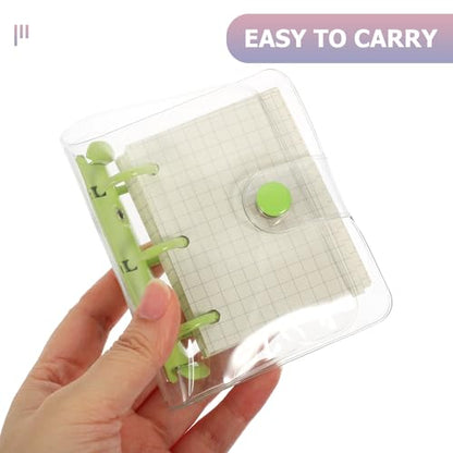 KAJNBN Cover 3-ring Mini Loose-leaf Notebook, Portable Small Notepad with Green Binder, Multi-function Pocket Scrapbook for Students and Travel Use