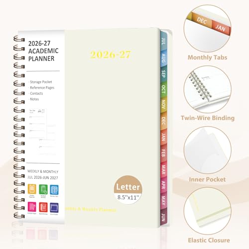 Planner 2026-2027, Weekly and Monthly Academic Year Calendar Planner, July 2026 - June 2027, Daily Agenda Book for Office School Supplies, Letter Size(8.5'' x 11'') - color: C-Beige, size: 8.5"x11"(Jul 2026-Jun 2027)
