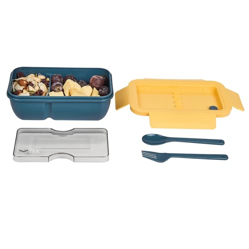 Restaurantware-Bento Tek 28.7 Ounce Bento Boxes, 10 Reusable Lunch Containers - With Fork And Spoon, Does Not Contain BPA, Blue And Yellow Plastic Reusable Lunch Boxes, Microwavable, Dishwashable - size: 10 Count, style: 29 oz - Blue