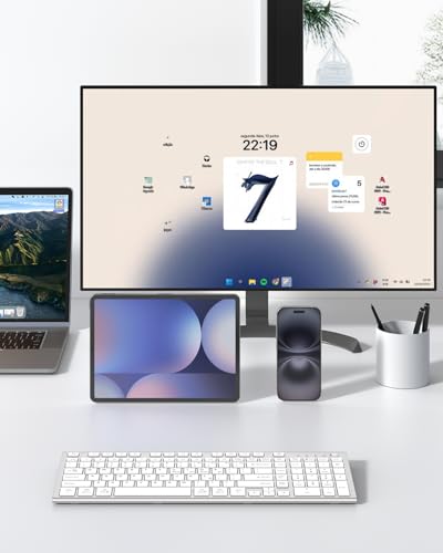 FENIFOX Wireless Keyboard, Bluetooth & 2.4G USB & USB-C Rechargeable Silent Ultra Quiet Low Profile Compact Full Size with Number Pad Soft Multi Device for Mac MacBook Windows PC - White & Silver - color: Silver White