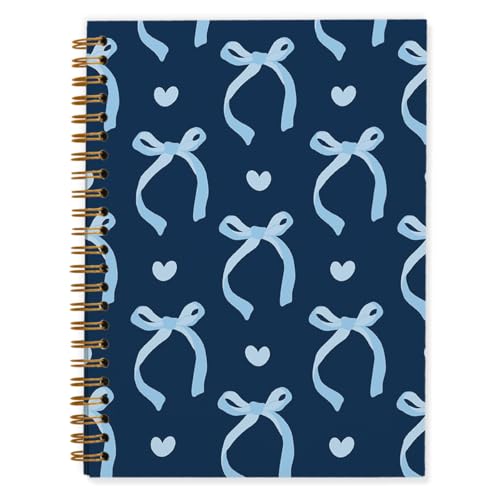 QUICQOD Navy Blue Cute Bow Spiral Notebook Journal for Women 5.5x8.3 Inch | Gifts for Teen Girls, Cute Journal for Women, Hardcover Notebook for School Office, Preppy School Supplies, Birthday Gifts - color: navyblue