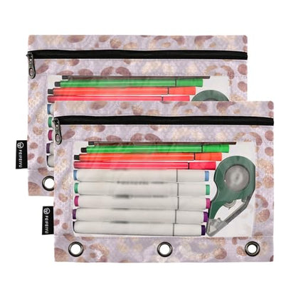 Leopard Print Cheetah Rose Gold Pencil Pouch for 3 Ring Binder, 2 PCS Binder Pencil Pouch with Zipper, Clear Window Zipper Pencil Case Pencil Bags for School Office Supplies - color: Leopard