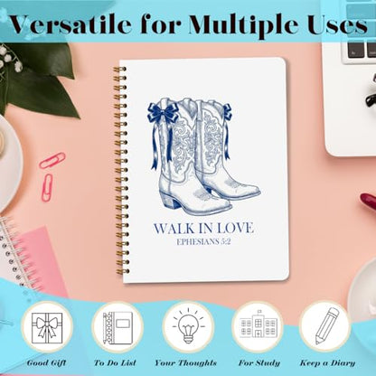 Christian Western Spiral Notebook Journal, Western Cowgirl Bible Notebooks for Note Taking, Cowgirl Gifts for Women, Christian Prayer Bible Journaling Hardcover Spiral Journal 5.8x8.3 Inches - color: Cowboy Boots