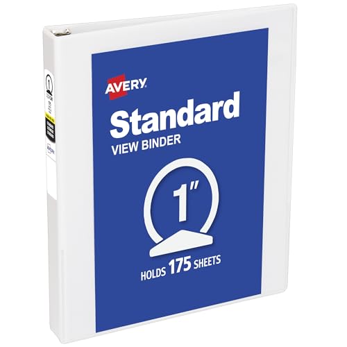 Avery Standard View 3 Ring Binder, 1" Round Rings, 175-Sheet Capacity, 1.4 Inch Wide Spine, 1 White Binder, Ideal for Lightweight Organization and Occasional Referencing (05760) - style: 1 Pack
