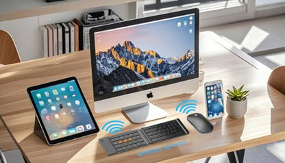 Foldable Keyboard and Mouse, Folding Bluetooth Keyboard Mouse Combo, BT5.0/BT3.0/2.4G, USB-C Rechargeable Portable Combo for Travel and for Laptop iPads Tablets iOS Andorid- Black Upgrade