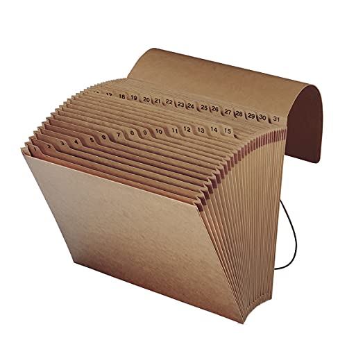 Smead Expanding File with Flap and Cord Closure, 31 Pockets, Daily (1-31), Letter Size, Kraft (70168), (Pack of 6) - size: 12" W x 10" H (Pack of 6), style: 1 to 31