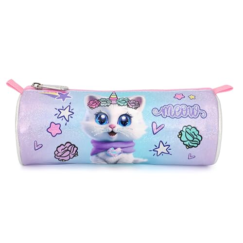 Cartoon Rolling Backpack for Boys Girls, Kids 5 Pcs Wheeled Backpack, Travel Backpack for Elementary Students (Cat Purple) - color: Cat Purple