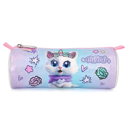 Cartoon Rolling Backpack for Boys Girls, Kids 5 Pcs Wheeled Backpack, Travel Backpack for Elementary Students (Cat Purple) - color: Cat Purple