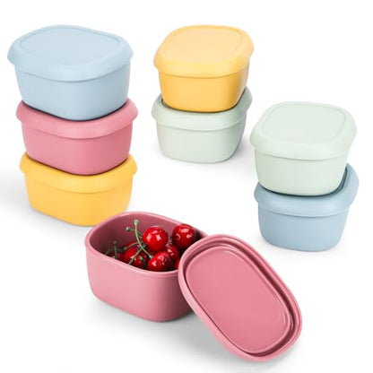 8 pcs 10 oz Silicone Snack Containers for Kids Small Food Containers with Lids, Fruit Container for Lunch, Stackable Lunch Container for Kids, Daycare, School and Travel - size: 10oz-8pcs