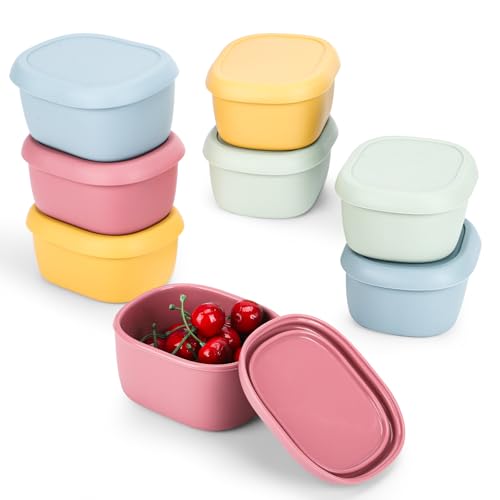 8 pcs 10 oz Silicone Snack Containers for Kids Small Food Containers with Lids, Fruit Container for Lunch, Stackable Lunch Container for Kids, Daycare, School and Travel - size: 10oz-8pcs