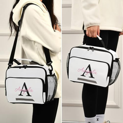 Custom Student Lunch Bag for Boys Girls White Solid Color Personalized Name Lunch Box Insulated Cooler Bag for School Picnic Office - color: Multi30