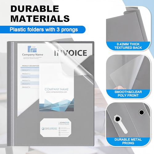 Teling Clear Report Cover with 3 Prongs, Plastic Report Presentation Folders 90 Sheet Capacity Resume Document Covers for School Office(Grey,24 Pcs) - color: Grey