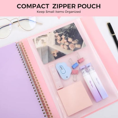 SKYDUE 12 Pocket Organizer, Spiral Multi Pocket Folder with Dividers, Pink Organize Notebook - color: Pink