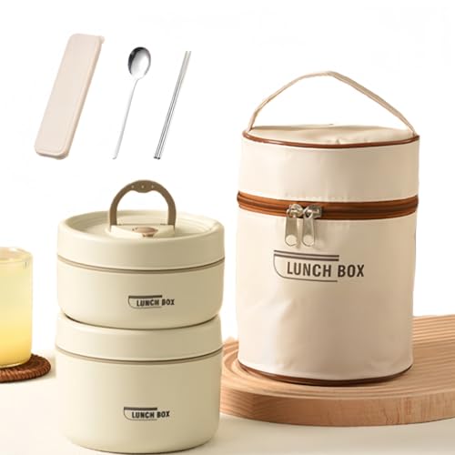 Portable Insulated Lunch Container Set, 2026 Upgraded Stainless Steel Lunch Container, 4 Tier Separat With Insulated Lunch Bag, Hot Food Lunch Containers, Unisex,For Work Picnics Camping (Beige2-Tier) - color: Beige2-Tier