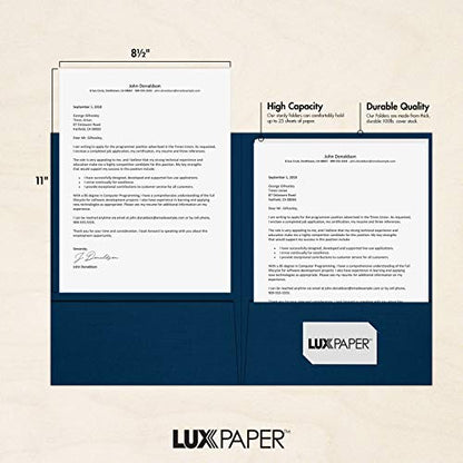 LUXPaper 9" x 12" Presentation Folders | Two Pocket | Nautical Blue Linen | 100lb. Cover | 10 Qty - color: Dark Blue Linen