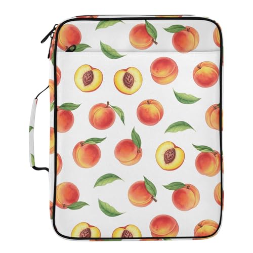 Peaches Leaves White Heavy-Duty with 3-Ring Mechanism Binder Organizer Portfolio, 7-Pocket Notebook Case with Binder Pencil Pouch for Academic Lecture Halls