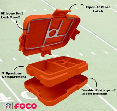FOCO NFL Unisex-Adult Officially Licensed 2-Tone Big Logo Team Color Football Leak Proof 5 Compartment Bento Lunch Box - Miami Dolphins - color: Miami Dolphins