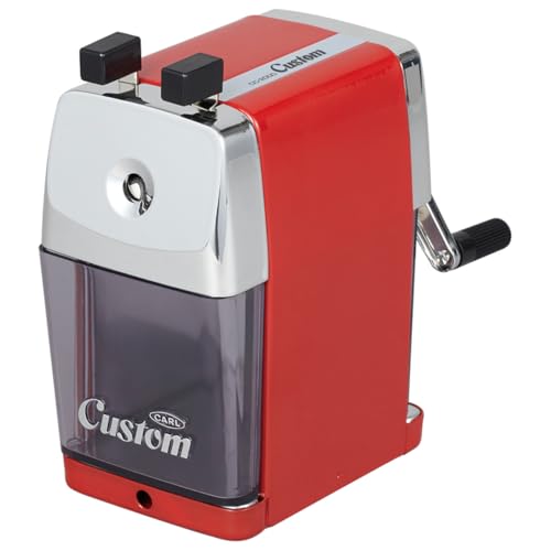 CARL CC-2000 (RED) Heavy Duty Pencil Sharpener – All-Metal Manual Crank for Classroom, Home, and Art – Precision Sharp Points, Jam-Resistant, Stable Clamp, Mess-Free Shavings Tray. - color: Red