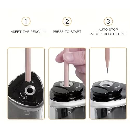 Automatic Pencil Sharpener with Auto Stop & Lead Breakage Protection – Ideal for Offices,Schools,Students,and Illustrators Quiet Operation,No Rough Edges,Black - color: Black