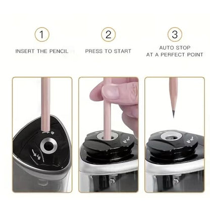 Automatic Pencil Sharpener with Auto Stop & Lead Breakage Protection – Ideal for Offices,Schools,Students,and Illustrators Quiet Operation,No Rough Edges,Black - color: Black
