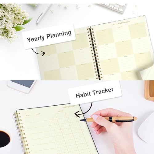 AuroPlanner Undated Daily Planner Notebook 8.5x11 Hourly Schedule Red | office & student planning, 180 pages 100 GSM cream white paper hardcover spiral bound notebook, 2026-2028 reference calendar - color: Red