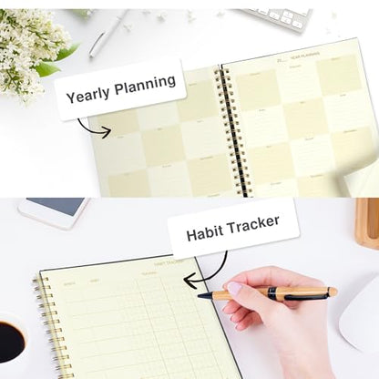 AuroPlanner Undated Daily Planner Notebook 8.5x11 Hourly Schedule Red | office & student planning, 180 pages 100 GSM cream white paper hardcover spiral bound notebook, 2026-2028 reference calendar - color: Red